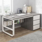 Moderner Eckschreibtisch mit Schubladen & B&uuml;cherregal Home Office M&ouml;bel Stilvoller B&uuml;rotisch f&uuml;r Schlafzimmer & Arbeitsplatz 140 x 48 x 75 cm Platzsparendes Design