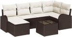 6-teiliges Garten Sofa Set mit Kissen Grau Poly Rattan, 2-Sitzer Garten Sofa mit Stauraum und Kissen Braun Poly Rattan Gartenlounge Model3354787