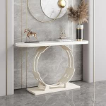 Stilvoller 47,2-Zoll-Konsolentisch im Landhausstil f&uuml;r Eingangsbereich und Wohnzimmer, dekorativer Sofatisch mit Ablagefl&auml;chen, Elegante Flurm&ouml;bel (Gold B)