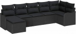 7-teiliges Garten Sofa Set mit Kissen Schwarz Poly Rattan, 2-Sitzer Garten Sofa mit Kissen Schwarz Poly Rattan Gartenlounge Model3345793