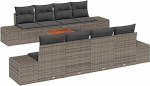 7-teiliges Garten Sofa Set mit Kissen Grau Poly Rattan Akazie Gartenlounge Model3356599