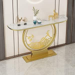 47,24 Zoll schmaler Eingangstisch, Bauernhaus-Konsolentisch, Sofatisch, Flurtisch f&uuml;r Eingangsbereich, Wohnzimmer, Flur, Metallfu&szlig; (Farbe: Gold + Wei&szlig;)