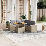 Gartensofa-Set 6-teilig mit Kissen in Beige aus Polyrattan, M&ouml;bel Set Schlafsofa Wohnzimmer Sofa Garten, Set Modernes Sofa f&uuml;r Outdoor, Outdoor-M&ouml;bel Modell 3272634