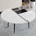 Runde Tischverl&auml;ngerung aus Massivholz, gro&szlig;, faltbar, Esstischplatte, 119 cm x 178 cm Durchmesser, wei&szlig;es Marmor-Design, keine Beine im Lieferumfang enthalten