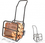 FISHTEC - Wooden Metal Rolling Cart - Removable Wooden Door 2 Pieces - Wooden Trolley 2 Wheels - Wooden Transport Trolley for Heating and Fireplace - Rubber Tyres - Maximum Load 50 kg
