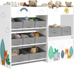 HOCSOK Toy Shelf, Children's Shelf with 10 Fabric Storage Boxes, Bookcase, Toy Box on Wheels, Toy Organiser in Children's Room, White