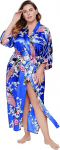 BABEYOND Women's Dressing Gown Maxi Long Silk Satin Kimono Dress Peacock Pattern Kimono Bathrobe Women's Long Robe Sleeping Gown Girl Pyjama Party 135 cm Long