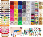 Beads for Threading, Set with 7,200+ Beads, 6 mm Polymer Clay Beads for Bracelets, 2 DIY Boxes with Letters, Jewellery-Making Kit for Rings, Necklaces, Gift