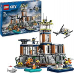 LEGO City Polizeistation auf der Gef&auml;ngnisinsel, Polizei Spielzeug mit Hubschrauber, Boot und Hai, Set mit 7 Minifiguren und Hund, Geschenk zum Geburtstag f&uuml;r Jungen und M&auml;dchen ab 7 Jahren 60419