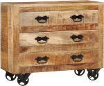 vidaXL Sideboard, Chest of Drawers with 3 Drawers, Living Room Cabinet Sideboard with Wheels, Cupboard, Side Cabinet, Drawer Cabinet, Solid Rough Mango Wood