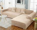 KYJSW 1 Piece High Stretch Sofa Cover, Velvet Pure Colour Sofa Slipcovers, Elastic Spandex Couch Slipcover, Easy Fit Sectional Sofa Covers (Sand Colour, 2 Seaters)