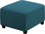 Ottoman Cover Square Storage Ottoman Slipcover Stretch Footrest Stool Covers Furniture Protector Spandex Jacquard Fabric with Elastic Band Large Teal