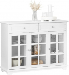 SoBuy FSB77-W Kitchen Cabinet Kitchen Island with Glass Door Freestanding Highborad Chest of Drawers Sideboard Bar Table Dining Table Buffet Bathroom Cabinet White W 119 x 90 x 40 cm