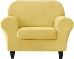 2-osaline tugitooli diivanikate 1 istekohaga koos 1 eraldi istmepadja kattega, Stretch Velvet diivanikatted kombineeritud diivanite diivanite katmiseks (Lemon)