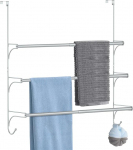 3 Tier Door Towel Rack, Adjustable Bathroom Towel Rack with 2 Hooks, Towel Rack Hanging for Storage Organiser, Towel, Clothes (Silver)
