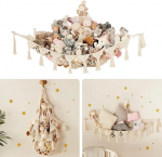 Pehme m&auml;nguasjade hoiustamise h&auml;ngematt suur L rippuv m&auml;nguasjade korraldaja, Boho makramee t&auml;ispuhutud m&auml;nguasjade korraldaja lastetoa kaunistamiseks