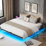 YITAHOME Voodiraam LED-valgustus USB-laadimisjaama liides C-t&uuml;&uuml;pi h&otilde;ljuv disain Metallraam Kangasist kate ilma madratsita 180 x 200 cm