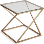 Versa Trento Side Table for Living Room, Bedroom or Kitchen Modern Low Table Measures 51 x 51 x 51 cm (H x L x W) Glass and Metal, Gold