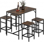 HOMCOM 5-osaline baarilaua komplekt, baarilaua ja baaritooli komplekt, s&ouml;&ouml;gilaud 4 tooliga, k&ouml;&ouml;gilaud s&ouml;&ouml;gituppa, k&ouml;&ouml;ki, rustikaalne pruun + must