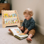 Puidust raamaturiiul lastele, lastetuba, seisev riiul, m&ouml;&ouml;bel, raamaturiiul, lastetuba, hoiuriiul, laste raamaturiiul, m&auml;nguasjade riiul, 43 x 29 x 40 cm