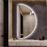 Poolringikujuline LED-seinapeegel, poolringikujuline raamita peegel koos uduvastase funktsiooniga, Loft seinapeegel timmitava heleduse ja aja kuvamisega magamistoas, elutoas, sissep&auml;&auml;sualas