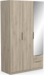 Demeyere Armoire Dressing Avec Miroir & Penderie Modern 3 Portes 2 Tiroirs 4 Niches - Coloris Ch&ecirc;ne Kronberg - 119,4 x 51,1 x 203 cm