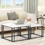 DWVO Modernne 2 kohvilaudade komplekt, &uuml;mmargused puidust lauad kuldse metallraamiga, puidust kohvilaud, k&otilde;rvallaud elutuppa, 75,5 x 75,5 x 49 cm/65,5 x 65,5 x 42 cm, must ja valge