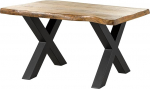 MASSIVMOEBEL24.DE Freeform 5 Mangopuust laud naturaalselt lakitud X-jalad antratsiitmatt 140 x 90 x 77 cm Massiivpuidust laud Wane-Edge laud s&ouml;&ouml;gilaud