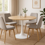 SENHO &uuml;mmargune s&ouml;&ouml;gilaud 4-5-kohaline l&auml;bim&otilde;&otilde;t 100cm melamiinist Tammefektiga &uuml;mmargune alus valge metall - Tulipse