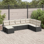 8-teiliges Garten-Sofa-Set mit Kissen in Schwarz aus Poly Rattan, 2-Sitzer Garten-Sofa mit Kissen in Schwarz aus Poly Rattan Gartenlounge Model3346497