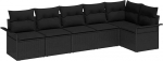 6-teiliges Garten-Sofa-Set mit Kissen Schwarzes Poly Rattan, 2-Sitzer Garten-Sofa mit Stauraum & Kissen Schwarzes Poly Rattan Gartenlounge Model3354052
