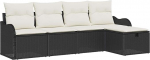 5-teiliges Garten Sofa Set mit Kissen in Schwarz Poly Rattan, 2-Sitzer Garten Sofa mit Kissen in Schwarz Poly Rattan Gartenlounge Model3358956