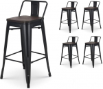 Kosmi. FR - 4 musta metallist jalatsi komplekt tumedast naturaalsest puidust istme ja metallist seljatoega Istme k&otilde;rgus 66 cm industriaalstiilis