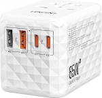 LENCENT 65 W universaalne reisiadapter, pistikupesa adapter 2 USB-A ja 2 USB-C pistikuga, kiirlaadimine iPhone'ile, mobiiltelefonile, s&uuml;learvutitele, rahvusvaheline reisipistik &Uuml;hendkuningriigi, ELi, Aafrika, USA pistikupesadele, valge