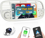 Hikity Android Wireless Carplay autoraadio koos satelliitnavigatsiooniga Fiat 500 2007-2015 Android autoraadio Bluetoothiga 7-tollise puuteekraaniga raadio FM/RDS EQ mikrofon + tagurduskaamera