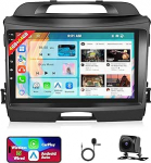 4+64G autoraadio Kia Sportage 2010-2016, 9-tolline Android-raadio traadita Carplay/Android auto HiFi Bluetooth RDS FM navigatsioon GPS WiFi USB SWC 2 USB Canbus + AHD tagantvaate kaamera + MIC