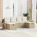 Rantry 6-teiliges Garten Sofa Set mit Kissen Beige Poly Rattan, 2-Sitzer Garten Sofa mit Kissen Beige Poly Rattan Gartenlounge Model3359220