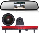 Musta tagakattega: auto piduritulede tagurduskaamera asendus VW T5 Buss Transporter Multivan Caravelle (nurk ja kaugus reguleeritav) (18 mm kaamera + 4,3-tolline tahavaatepeegel)