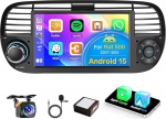 Hikity 2G + 64G autoraadio Android 15 Fiat 500 2007-2015 jaoks 7-tollise puuteekraaniga, raadio stereo traadita Carplay Android auto RDS/FM raadio BT GPS navigatsioon WiFi + tagurduskaamera + mikrofoniga