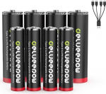 Delyeepow USB-C AA AAA akud Liitium laetav 1,5 V 3400 mWh AA 4 t&uuml;kki 1200 mWh AAA 4 t&uuml;kki USB laetavad akud koos 4-in-1 USB-C laadimiskaabliga, 1 tunni kiirlaadimine, 1500 ts&uuml;kkel
