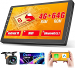 Hikity Qualcomm Snapdragon 8-tuumaline 4 + 64G Android 15 Autoradio 2 DIN juhtmevaba Carplay Android auto, 10-tolline puuteekraan koos auto mudeli 3D DSP Hi-Res WiFi GPS BT FM / RDS raadio SWC tagurduskaamera MIC