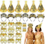 HOWAF uusaasta &otilde;htu dekoratsioon 2026 must kuld, Glitter Party Hats 2026, uusaasta &otilde;htu pear&auml;tt Happy New Year Headband, 2026 prillid, Trunks for Happy New Year 2026 Decoration New Year's Eve