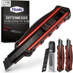 Filzada &reg; 3 x Professional Cutter Knife with 13 x Carbon Steel Blades Black - Cutter Knife 18 mm - Robust Carpet Knife Professional - Cutter Knife Set - Metal Ultra Sharp