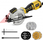Mini Circular Saw, Enventor 705 W Handheld Circular Saw with 6 Saw Blades, Mini Handheld Circular Saw with Guide Rail & Laser Guide, 3500 RPM, Ideal for Wood, Soft Metal, Plastic Cuts, One-Handed