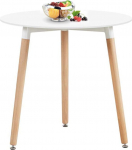 H.J WeDoo Round Dining Table, Wooden Kitchen Table, 80 x 80 x 72 cm, Natural Legs, Rubber Coasters, White