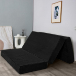 MAXYOYO Foldable Corduroy Mattress, Tri-Fold Floor Mattress Thick with Washable Cover, Space Saving for Guests (Black, Double 10cm)