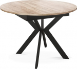 WFL GROUP Round Extendable Dining Table with Black Metal Legs, Storage of Expansion Plate Inside, Industrial Round Table for Living Room, Spacesaver, 100 cm, Sonoma Oak