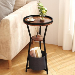 Yusong Round Side Table, Accented Small Side Table, Bedside Table, Modern Bedside Table for Living Room, Bedroom, Office, Small Spaces (Rustic Brown, 3 Tiers)