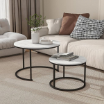 BOFENG Industrial Round Coffee Table, Set of 2, Side Table for Living Room, Bedroom, Office, Stackable End Tables, Wood Look, Accent Furniture with Sturdy Steel Frame, Easy to Assemble,