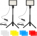 LED videovalgus 2-pack fotograafia, dimmerdatav 5600K USB LED videovalgus, mini statiiv ja v&auml;rvifiltrid fotostuudiote jaoks, v&auml;rvifiltrid v&auml;ikese nurga pildistamiseks, videosalvestuseks, m&auml;nguks